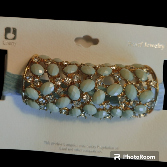 Gold, Green & Crystal Rhinestone Scarf Slide - Picture 2 of 5